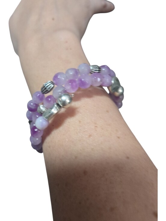 Hand Crafted Jewelry - Lavender Jasper Memory Wire Bracelet — AAA Natural Stone • Artisan Made 411